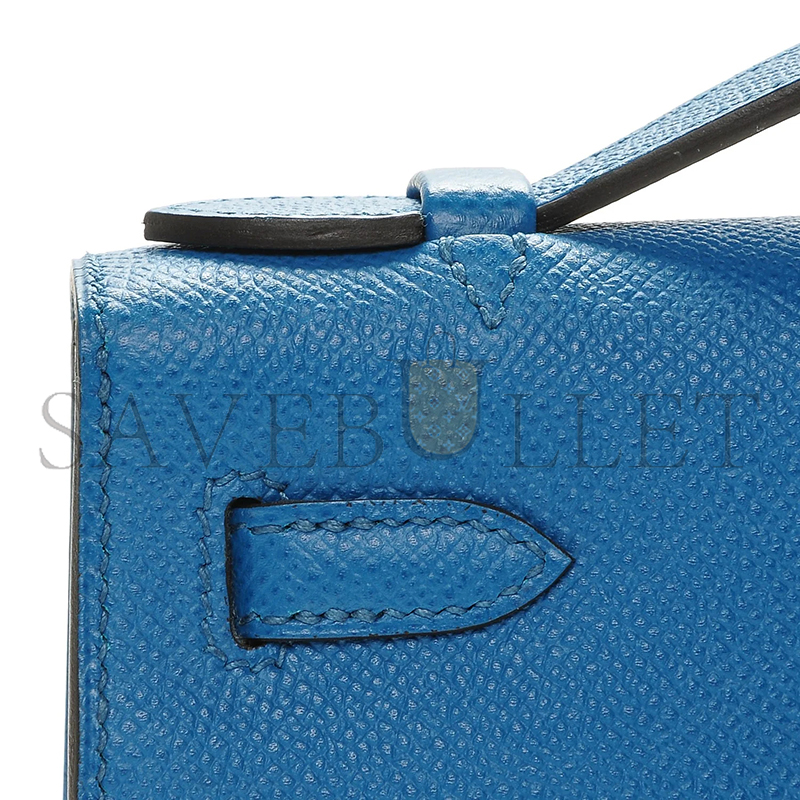 HERMES MASTER KELLY POCHETTE EPSOM BLEU IZMIR PALLADIUM HARDWARE (22*14*7cm)